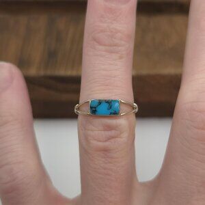 Size 6.25 Sterling Silver Rectangle Turquoise Stone Inlay Ring A1214